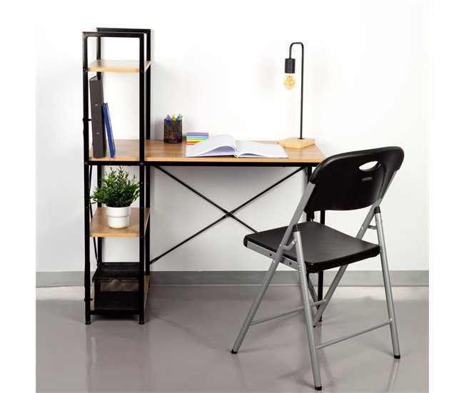 Max Home Escritorio con estantería madera y acero 120x64 Negro/ Madera