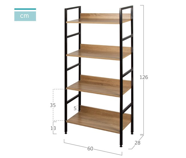 Max Home Estantería madera 4 estantes Negro/ Madera