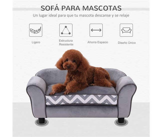 Sofá para Mascotas Madera, PVC, Esponja PawHut Gris