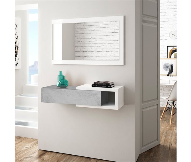 Recibidor Moon con 1 cajón y Espejo 95 Gris