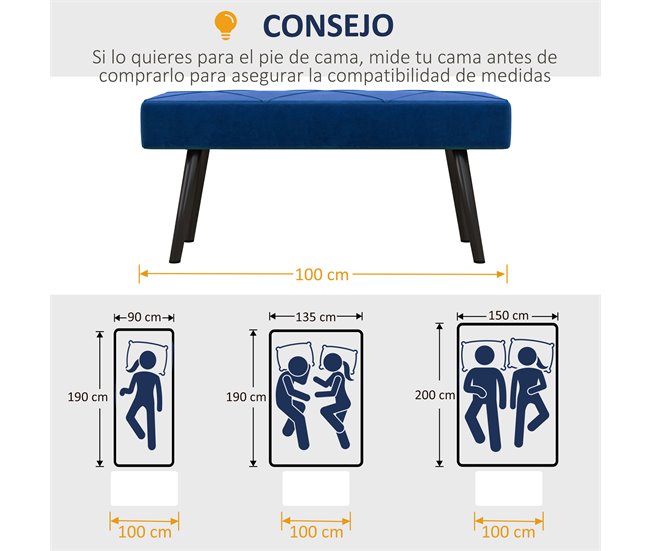 Banco de Cama Poliéster, Espuma HOMCOM Azul