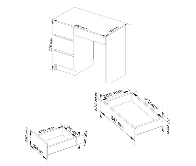 Escritorio A-7 AKORD 4 cajones Roble Sonoma, Blanco 90x50 Blanco/ Madera
