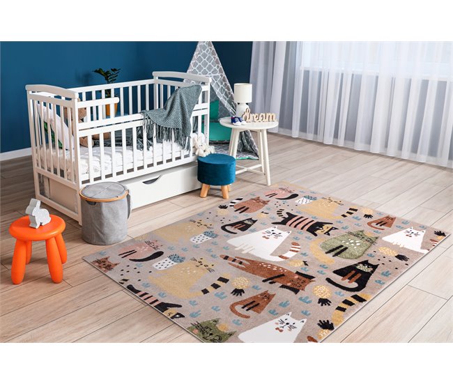 Alfombra FUN Kittens para niños gatos 140x190 Beige