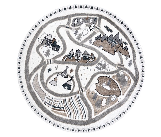Alfombra FUN Land para niños la aldea calles circulo 160x160 Blanco