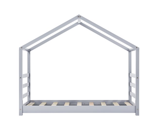 Cama para niños Vardø con somier - Forma de casa - pino 78x146 Gris