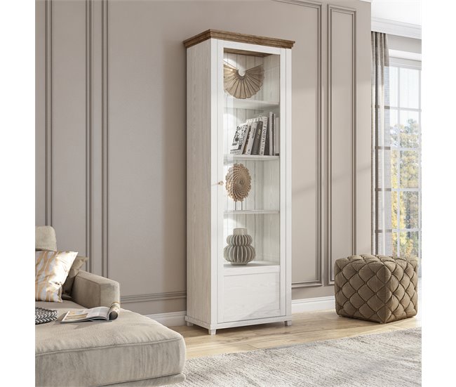 Vitrina 1 puerta apertura por la derecha Martin 71 Blanco/ Madera