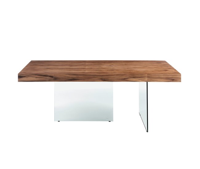 ANGEL CERDA Mesa comedor rectangular nogal y cristal templado 200x100 Nogal