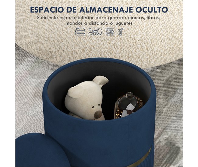 Taburete de Almacenaje Poliéster, Espuma HOMCOM Azul