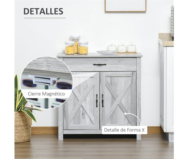 Aparador de Cocina MDF y Melamina de Madera HOMCOM 80 Gris