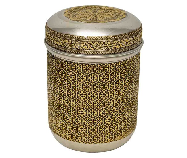 Bote de metal repujado Dorado