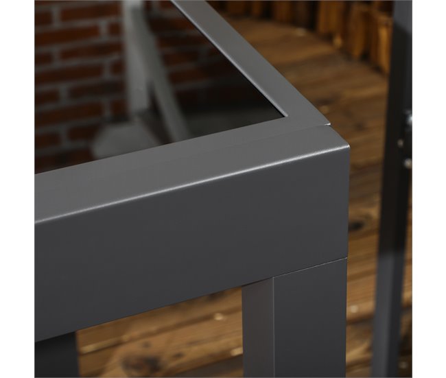 Mesa de Jardín Aluminio, Vidrio templado Outsunny 160x80 Negro