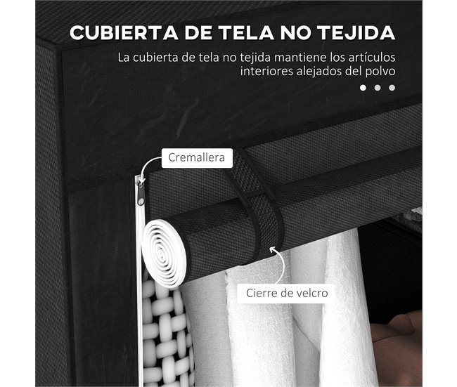 Armario de Tela Acero, Tela no Tejido HOMCOM Negro