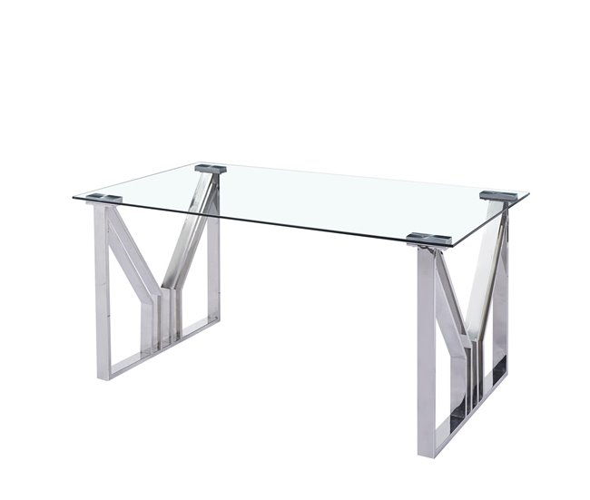 Conforama Mesa de Comedor DKD Home Decor Cristal Acero (180 x 90 x 75 cm)