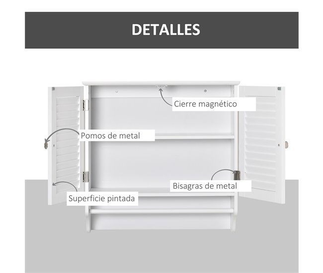 Armario Baño de Pared MDF kleankin, hogar - baño 60 Blanco