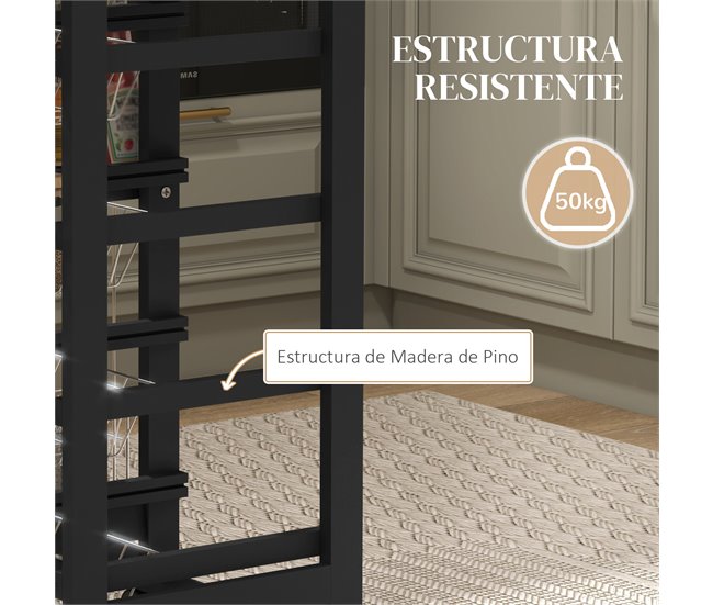 Carrito de Cocina MDF, Metal HOMCOM, hogar - cocina Negro