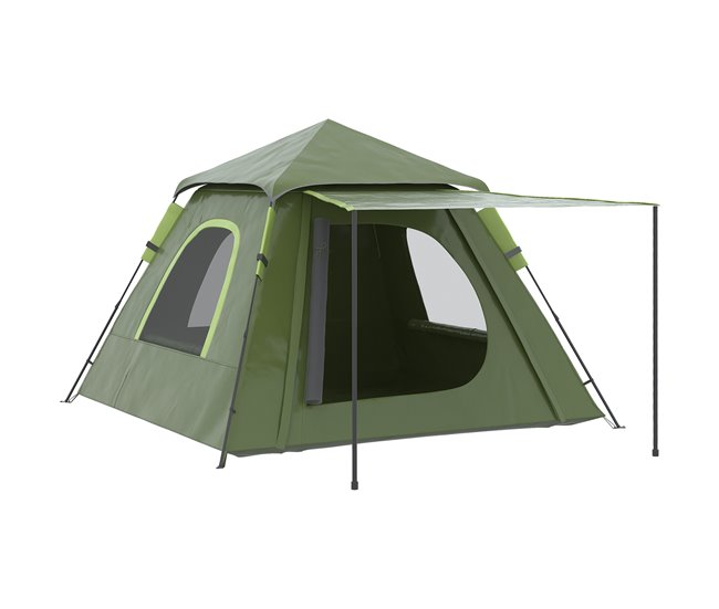 Tienda de Campaña Tafetán 210T, Fibra de Vidrio, Metal Outsunny Verde