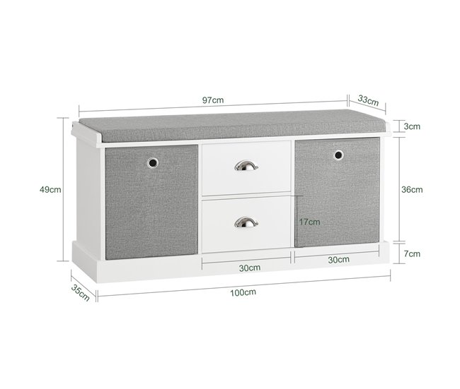 Banco Zapatero con 2 cajones y 2 cestas FSR66-HG SoBuy Gris