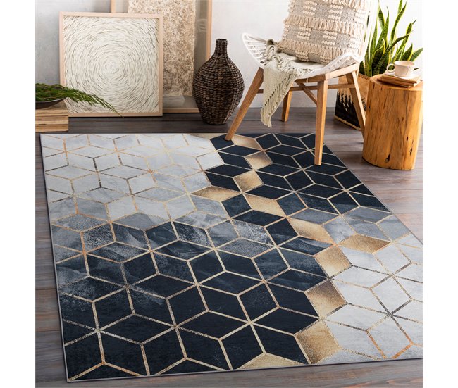 Alfombra lavable ANDRE 1171 Cubo Geométrico 120x170 Negro