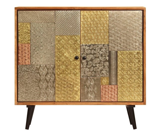 Aparador de madera maciza de acacia 80x30x75 cm con 2 puertas 4402249 Marron