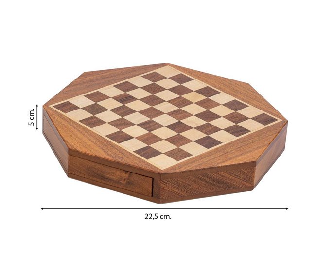 Ajedrez magnético con Cajón para piezas de madera Marron