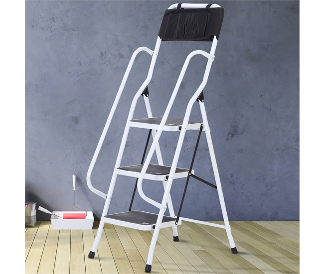 Escalera Plegable Metal, Acero HOMCOM Blanco