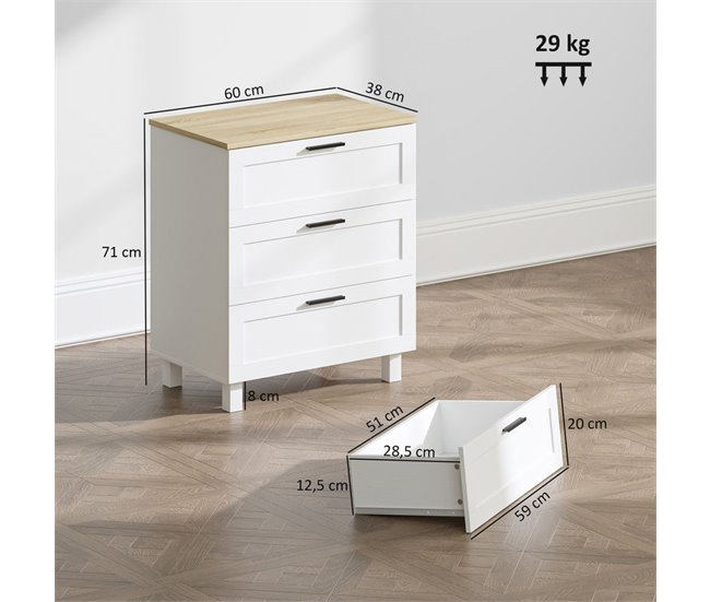 Cómoda Melamina de Madera, MDF HOMCOM Blanco