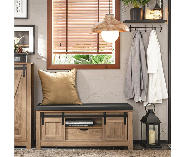 Banco Zapatero SoBuy FSR118-BR - Puerta corrediza de Granero Marron
