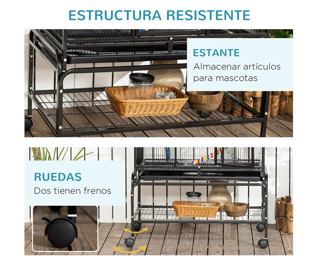 Jaula para Pájaros Acero, PP PawHut Negro