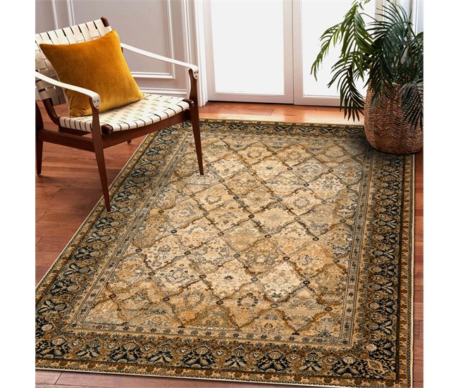 Alfombra de lana OMEGA Grenada Marco diamantes oriental 235x350 Marron Claro