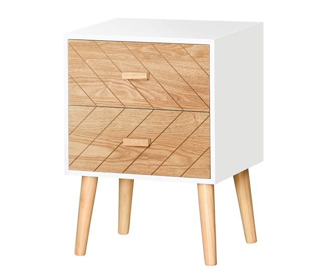 Mesita de Noche MDF y madera maciza HOMCOM 40 Blanco