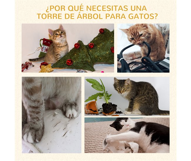 Árbol para Gatos Tablero Madera Aglomerado, Felpa y Sisal PawHut Beige