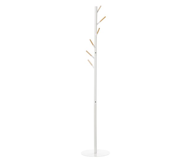Perchero de Pie Metal, Madera Maciza HOMCOM Blanco