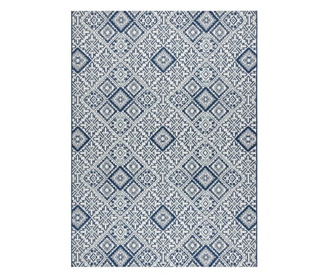 Alfombra de cuerda sisal COLOR Cuadrados Rombos 160x230 Azul