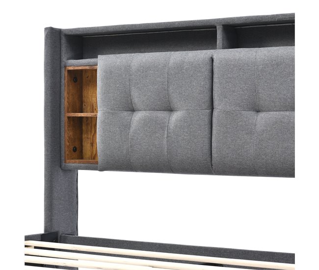 Cama de matrimonio de madera maciza 169x215 Gris