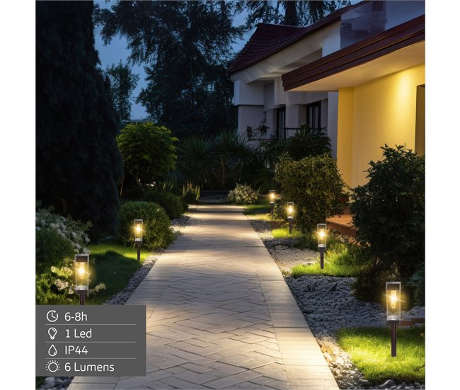 Aktive Set de 4 balizas solares LED 6 lúmenes con estaca Negro