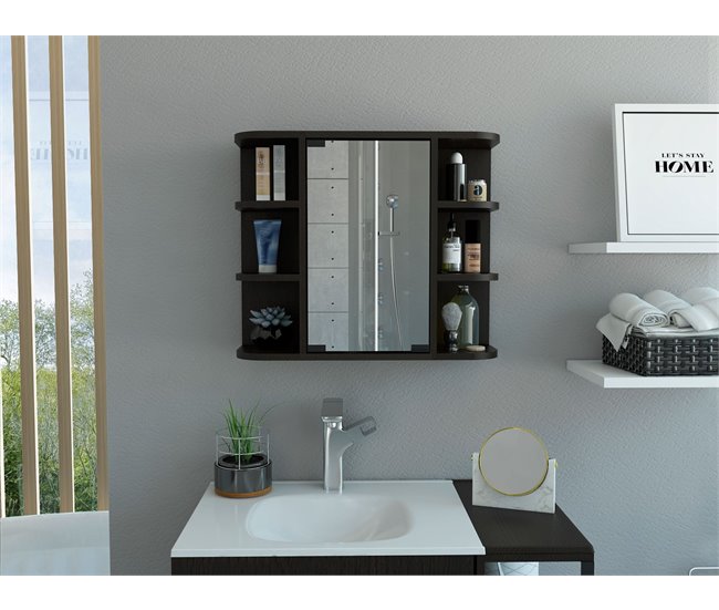 Armario de Pared para Baño Milán con Estantes y Espejo Negro