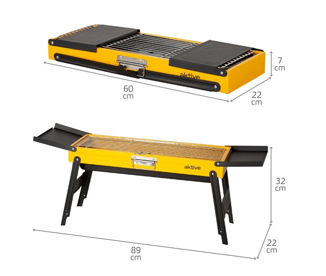 Aktive Barbacoa carbón plegable acero con bandejas laterales Amarillo