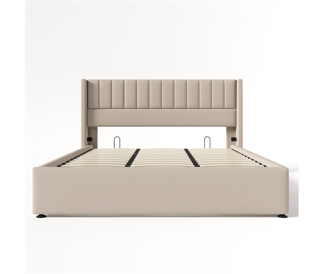 Cama de matrimonio de lino con almacenaje 153x214 Beige