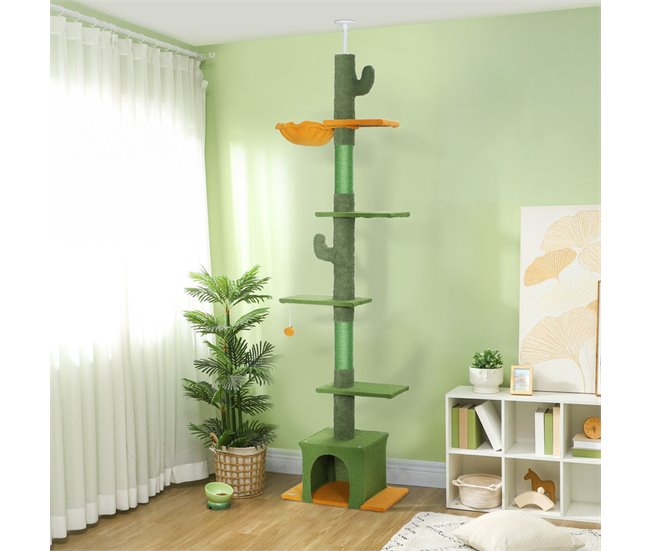 Árbol para Gatos Aglomerado de Madera, Poliéster PawHut Verde