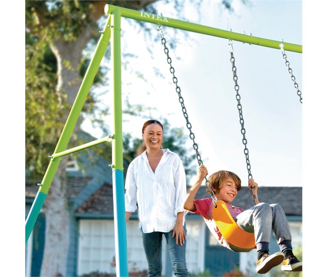 Columpio jardín infantil doble con balancín y trapecio INTEX Verde