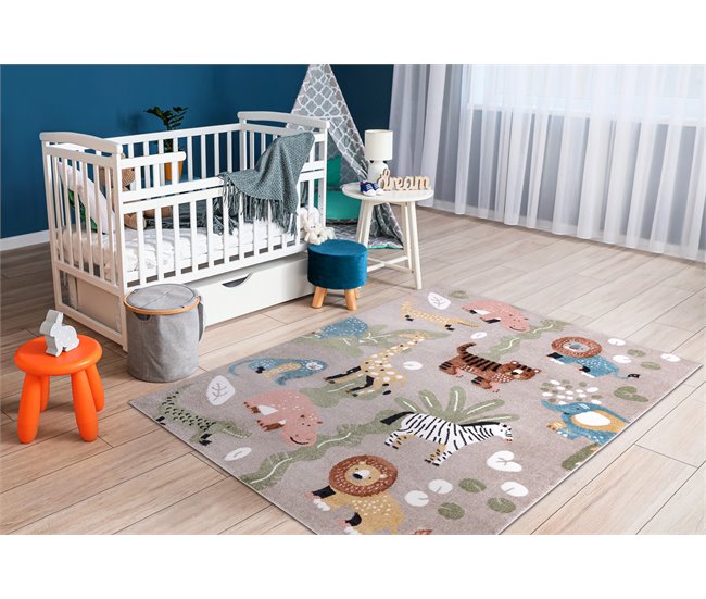 Alfombra FUN Africa para niños animales 80x150 Beige