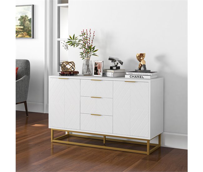 Aparador Auxiliar MDF, Metal HOMCOM, hogar - muebles de comedor 120 Blanco