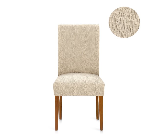Pack 2 Fundas de Silla con Respaldo Adaptable Modelo Troya Natural/ Blanco