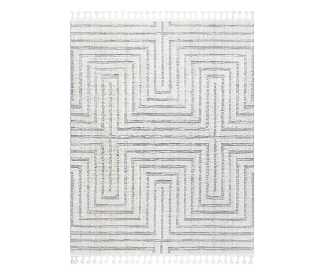 Alfombra SEVILLA Z788 laberinto griego Franjas Bereber 80x150 Blanco/ Gris