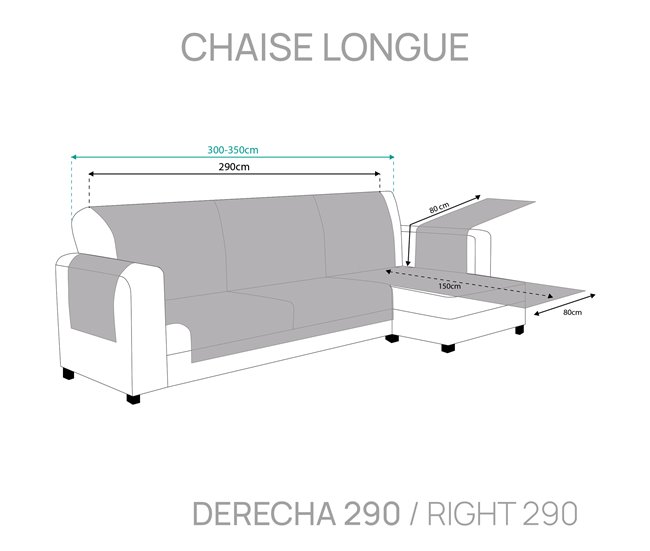 Protector Cubre Sofá Royale Chaise Longue Derecho Extra Beige