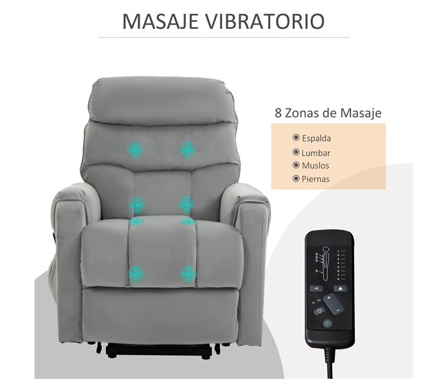 Sillón de Masaje Levantapersonas Poliéster, Espuma y Acero HOMCOM Gris