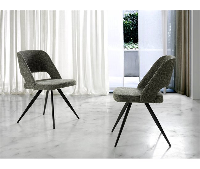 ANGEL CERDA Silla comedor tapizada tela gris Negro
