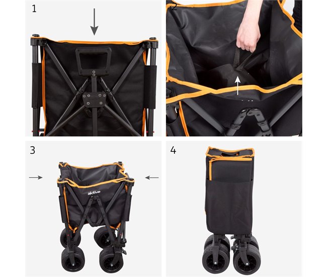 Aktive Carro playa plegable c/ruedas grandes 360º Negro