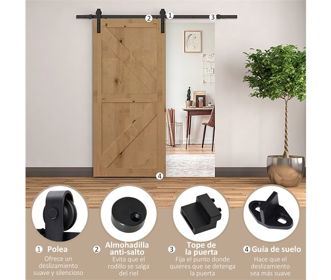 Kit de Accesorios para Puerta Corredera Acero de carbono HOMCOM 37 Negro