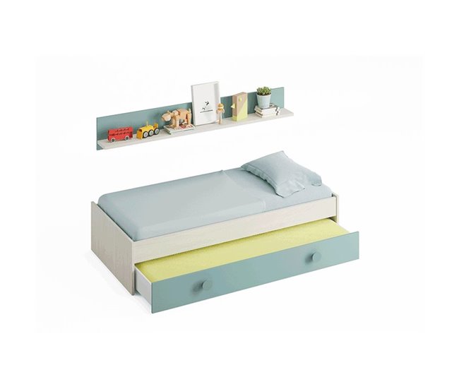 Cama doble juvenil con estante Snuba Turquesa